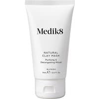 White tube of Medik8 Natural Clay Mask, 75ml, with black text and flip-top cap.