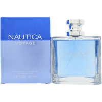 Nautica Voyage Eau de Toilette 100ml, clear square bottle with silver cap, blue box packaging.