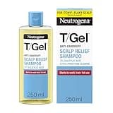 Neutrogena T/Gel Scalp Relief Shampoo, 250ml bottle, yellow liquid, black cap, white label with blue and black text.