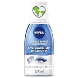 NIVEA Double Effect Waterproof Eye Make-Up Remover, blue bottle, white cap, 125ml, with cornflower extract label.