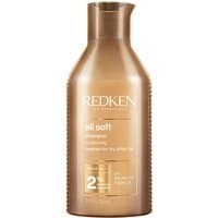 Gold bottle of Redken All Soft Shampoo 300ml with flip-top cap and white text.
