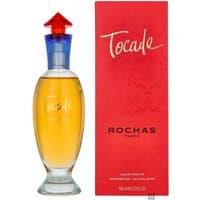 Rochas Tocade Eau de Toilette 100ml, tall glass bottle with red cap, next to red box with gold lettering.