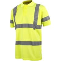 Yellow Scan Hi Vis Polo Shirt with grey reflective stripes and short sleeves.