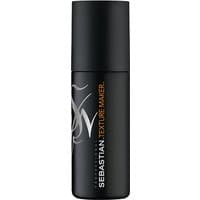 Black cylindrical spray bottle with white and orange text, "Sebastian Professional Texture Maker 150ml."