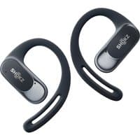 Black SHOKZ OpenFit Air wireless ear-hook headset with sleek design and visible brand logo on each earpiece.