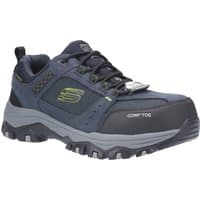 Skechers Workwear Greetah Safety Hiker, navy with composite toe, rugged sole, and lace-up design, size 9.