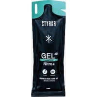 Black and teal STYRKR GEL30 Nitro Dual-Carb Energy Gel sachet with white text and logo, box of 12.
