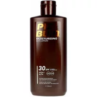 Piz Buin Moisturizing Sun Lotion IP30, dark brown bottle with gold logo and white text, SPF 30 label.