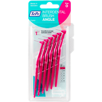 TePe Gap brushes size 0, 6 pink angled interdental brushes in clear plastic packaging with blue and pink label.