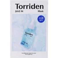 Torriden Dive in Mask packaging with blue serum bottle on icy background, labeled for moisturizing all skin types.