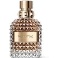 Valentino Uomo Eau de Toilette 50ml, gold cap, studded glass bottle with gold label.