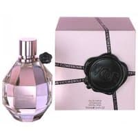 V&R Flowerbomb Eau de Parfum with faceted glass bottle and pink box featuring black wax seal design.