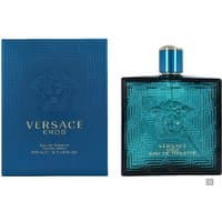 Versace Eros Pour Homme Eau de Toilette, 200ml, turquoise bottle with Medusa emblem, matching blue box.
