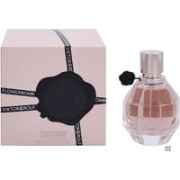 Viktor & Rolf Flowerbomb Eau de Parfum, 50ml, in faceted glass bottle with pink liquid and black seal, next to pink box.