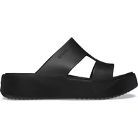 Black women's platform sandals Crocs Getaway H-Strap with thick sole and open toe design.