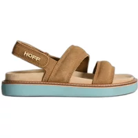 Tan women's sandals Hoff Road with two straps, ankle strap, and light blue sole.