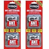 Red and black Nippon Ant Bait Station packs with bold "ANT" text and clear plastic casing.