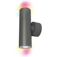 Black cylindrical LED up and down wall light with colorful glow, IP54 rated, GU10 bulb by 4lite.