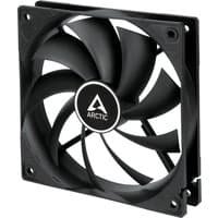 Black ARCTIC F12 120mm case fan with nine curved blades and square frame.