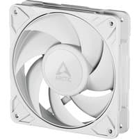 White ARCTIC Freezer P12 Pro PST 120 mm PWM fan with cable splitter, featuring five curved blades and square frame.