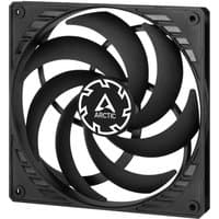 Black ARCTIC P14 Slim PWM fan with seven curved blades and integrated Y-cable, featuring a square frame design.
