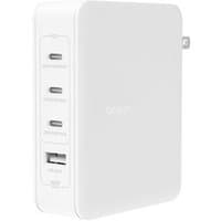 White Belkin BoostCharge Pro AC charger with three USB-C ports and one USB-A port on the side.