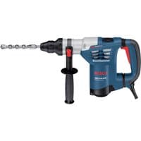 Blue Bosch SDS Plus hammer drill with black handle and silver drill bit, featuring red accents and 900W power.