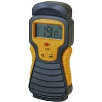 Yellow and black Brennenstuhl moisture detector with digital display and ergonomic grip.