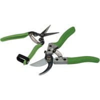 Draper Bypass Pruner and Flower Shear Set with green handles and silver blades, featuring a spring mechanism.