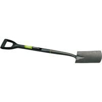 Draper Carbon Steel Border Spade with black D-handle, green accents, and a polished steel blade.
