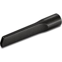 Black Draper crevice nozzle for vacuum cleaner, elongated and narrow with angled tip for tight spaces.