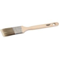 Angled paint brush with wooden handle, 38mm bristle width, metal ferrule, and hole for hanging.