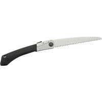Folding pruning saw with a 210mm serrated blade and black ergonomic handle.
