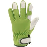 Green and white Draper Expert heavy duty gardening gloves, XL, with adjustable wrist strap and reinforced fingertips.