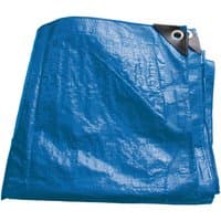 Blue Draper Expert tarpaulin with reinforced edges, metal grommets, and polyethylene material, size 5 x 8m.