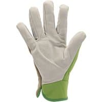 XL Draper Expert gardening gloves, beige with green trim, medium duty, featuring reinforced fingertips and adjustable wrist.
