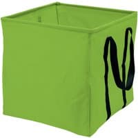 Green Draper fabric grow bag, 90L, with black handles and square shape.