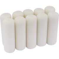 White Draper foam paint roller sleeves, 100mm, cylindrical shape, pack of 10, arranged in two rows.