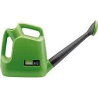 Green Draper plastic watering can, 5L, with black spout and dual handles.