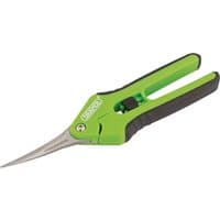 Green and black Draper precision curved pruning secateurs with 165mm stainless steel blades and ergonomic handles.