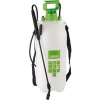 White Draper pressure sprayer, 10L, with green handle, black hose, and adjustable nozzle.