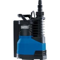 Blue and black Draper submersible water pump with integral float switch and ribbed design, 750W power.