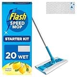 Flash Speedmop Starter Kit with blue mop and 20 lemon-scented wet refills in a blue and yellow box.