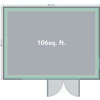 Forest Garden Xtend 4.0M home office, rectangular layout, 106 sq. ft., double doors, gray and green trim.