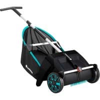 Gardena Push Garden Leaf Collector with black frame, teal accents, and large wheels.