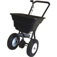 Black Handy THS80 push fertiliser spreader with large hopper, two sturdy wheels, and a metal handle.