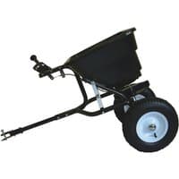 Black Handy THTS 36kg towed fertiliser spreader with large wheels and a sturdy metal frame.
