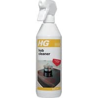 White HG hob cleaner bottle with spray nozzle and yellow label featuring a stovetop image.