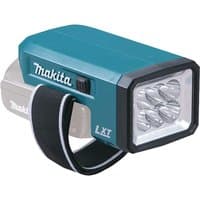 Makita DML186 18V LXT LED flashlight, teal body, black grip, rectangular head with six LED bulbs.