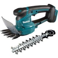 Makita DUM111ZX 18V LXT grass shears, teal and black, with 110mm blade and ergonomic handle.